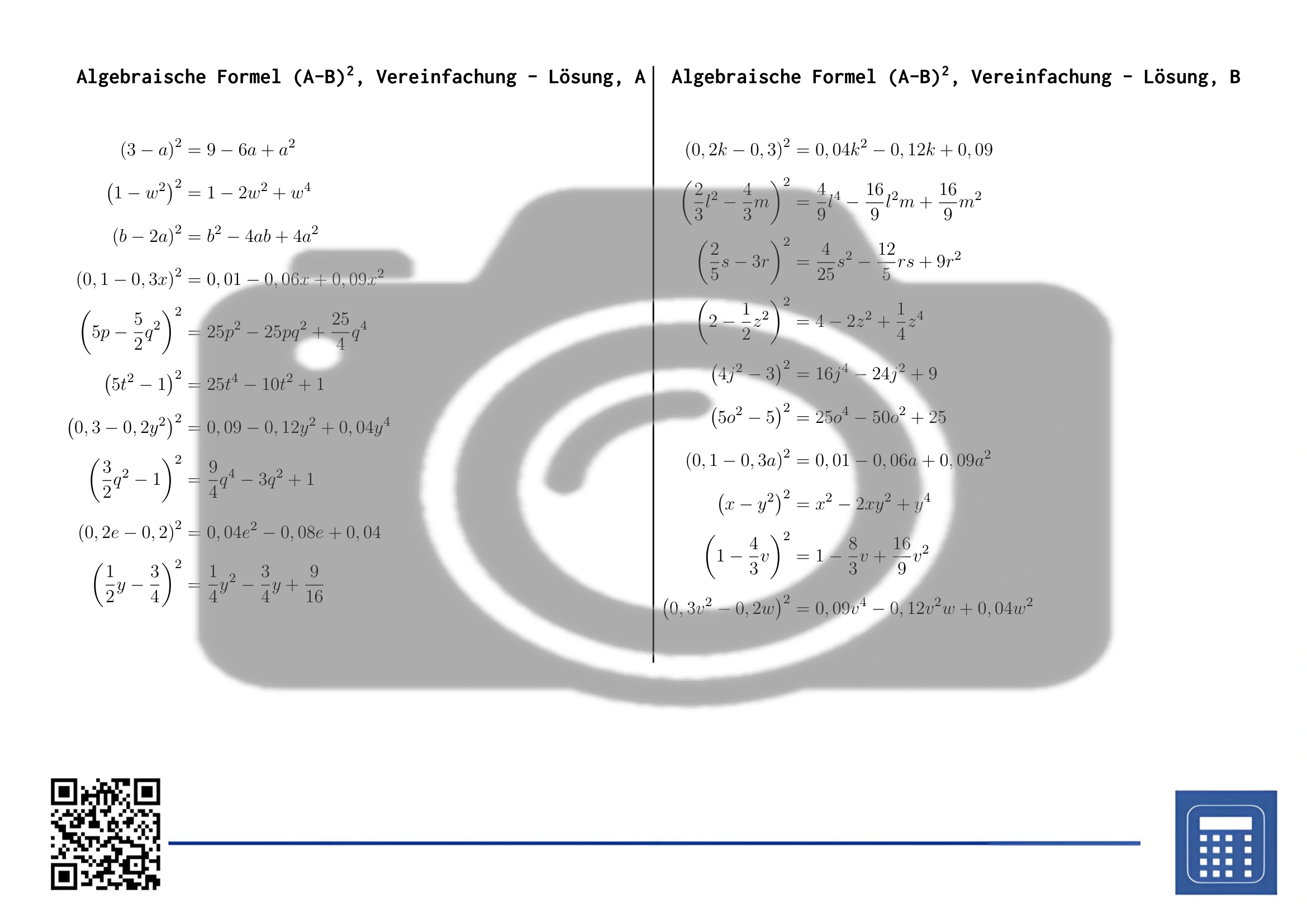 Arbeitsblatt: Algebraische Formel (A-B)², Vereinfachung – Bild 4