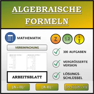 Arbeitsblatt: Algebraische Formeln, Vereinfachung