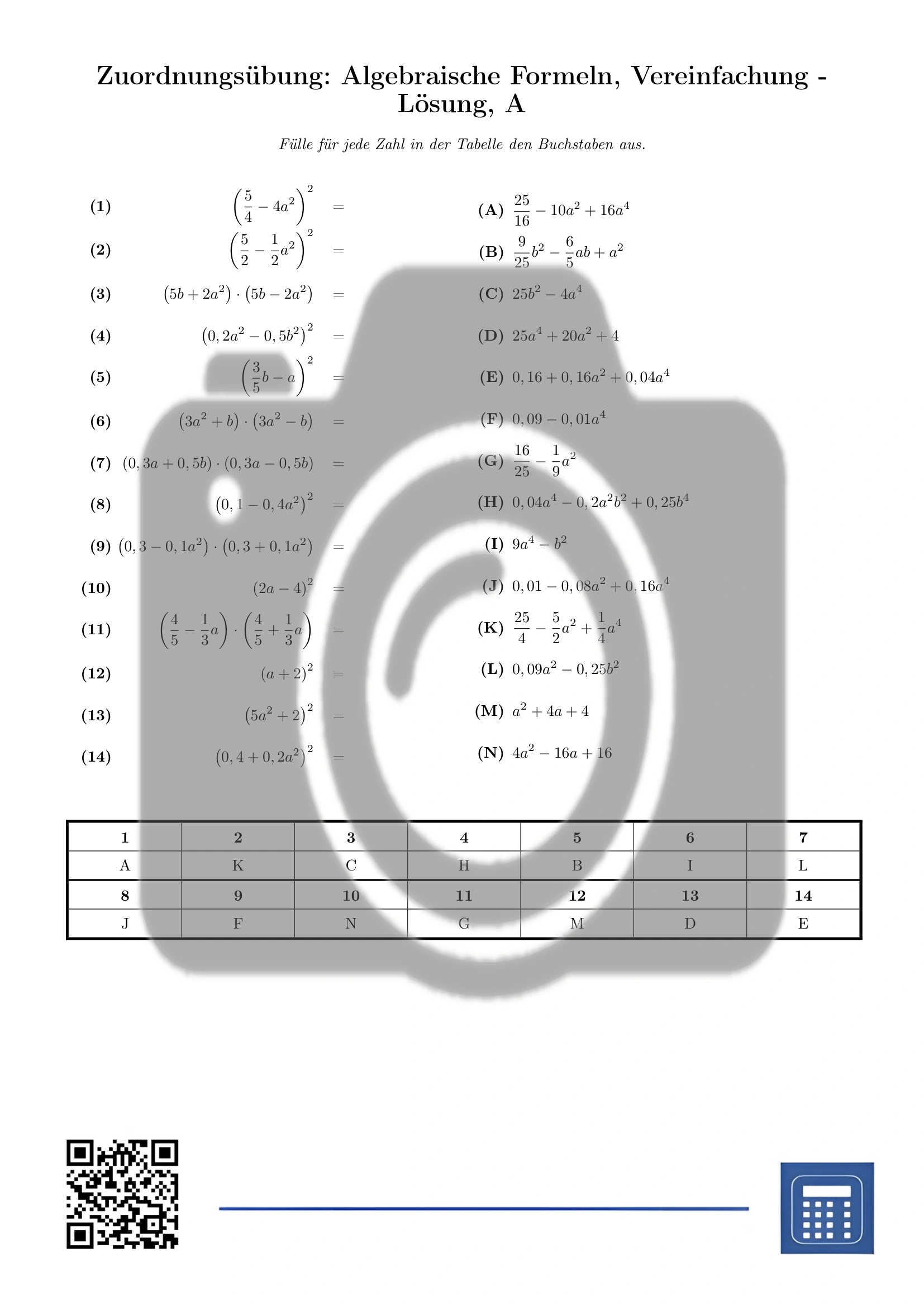 Zuordnungsübung: Algebraische Formeln, Vereinfachung – Bild 3