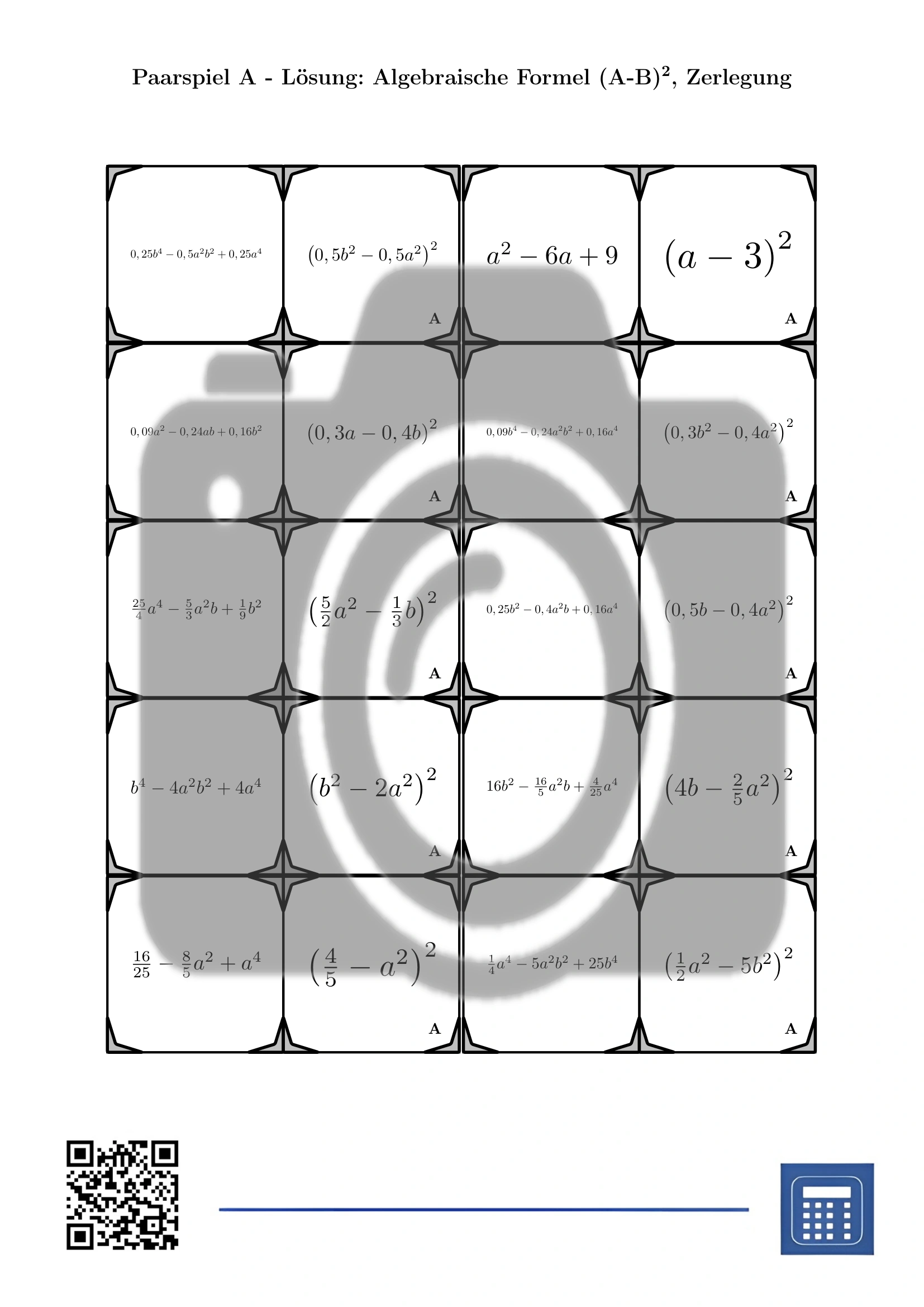 Paarspiel: Algebraische Formel (A-B)², Zerlegung – Bild 4