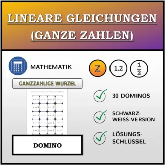 Domino: Lineare Gleichungen (ganze Zahlen), ganzzahlige Lösung