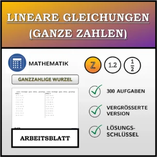 Arbeitsblatt: Lineare Gleichungen (ganze Zahlen), ganzzahlige Lösung