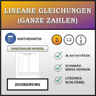 Zuordnungsübung: Lineare Gleichungen (ganze Zahlen), ganzzahlige Lösung