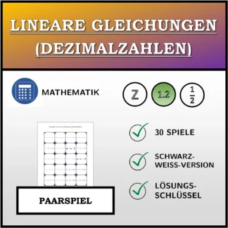 Paarspiel: Lineare Gleichungen (Dezimalzahlen)