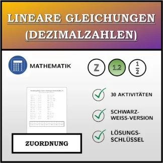 Zuordnungsübung: Lineare Gleichungen (Dezimalzahlen)