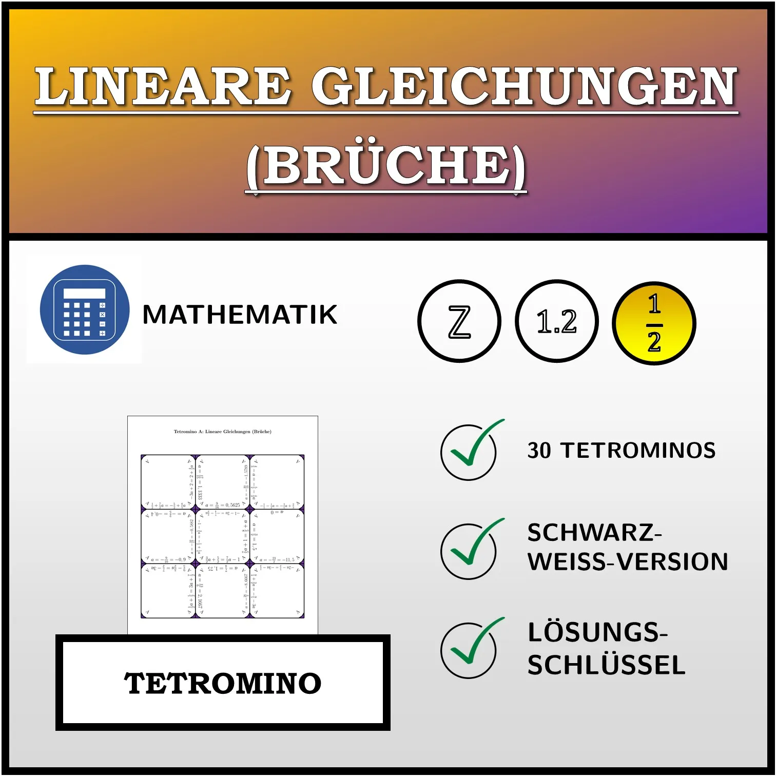 Tetromino: Lineare Gleichungen (Brüche)