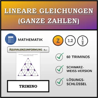 Trimino: Lineare Gleichungen (ganze Zahlen), äquivalente Umformung (Addition, Subtraktion)