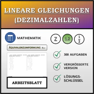 Arbeitsblatt: Lineare Gleichungen (Dezimalzahlen), äquivalente Umformung (Addition, Subtraktion)