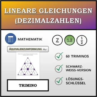 Trimino: Lineare Gleichungen (Dezimalzahlen), äquivalente Umformung (Addition, Subtraktion)