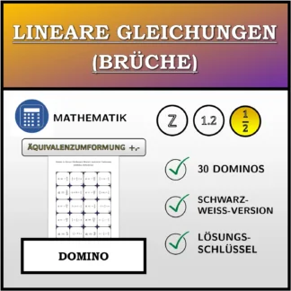 Domino: Lineare Gleichungen (Brüche), äquivalente Umformung (Addition, Subtraktion)