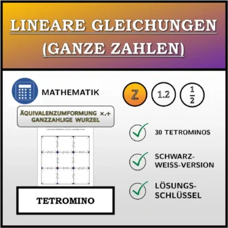 Tetromino: Lineare Gleichungen (ganze Zahlen), äquivalente Umformung (Multiplikation, Division), ganzzahlige Lösung