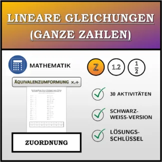 Zuordnungsübung: Lineare Gleichungen (ganze Zahlen), äquivalente Umformung (Multiplikation, Division)
