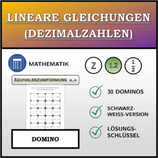 Domino: Lineare Gleichungen (Dezimalzahlen), äquivalente Umformung (Multiplikation, Division)