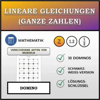 Domino: Lineare Gleichungen (ganze Zahlen), verschiedene Lösungsarten