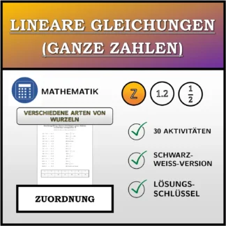 Zuordnungsübung: Lineare Gleichungen (ganze Zahlen), verschiedene Lösungsarten