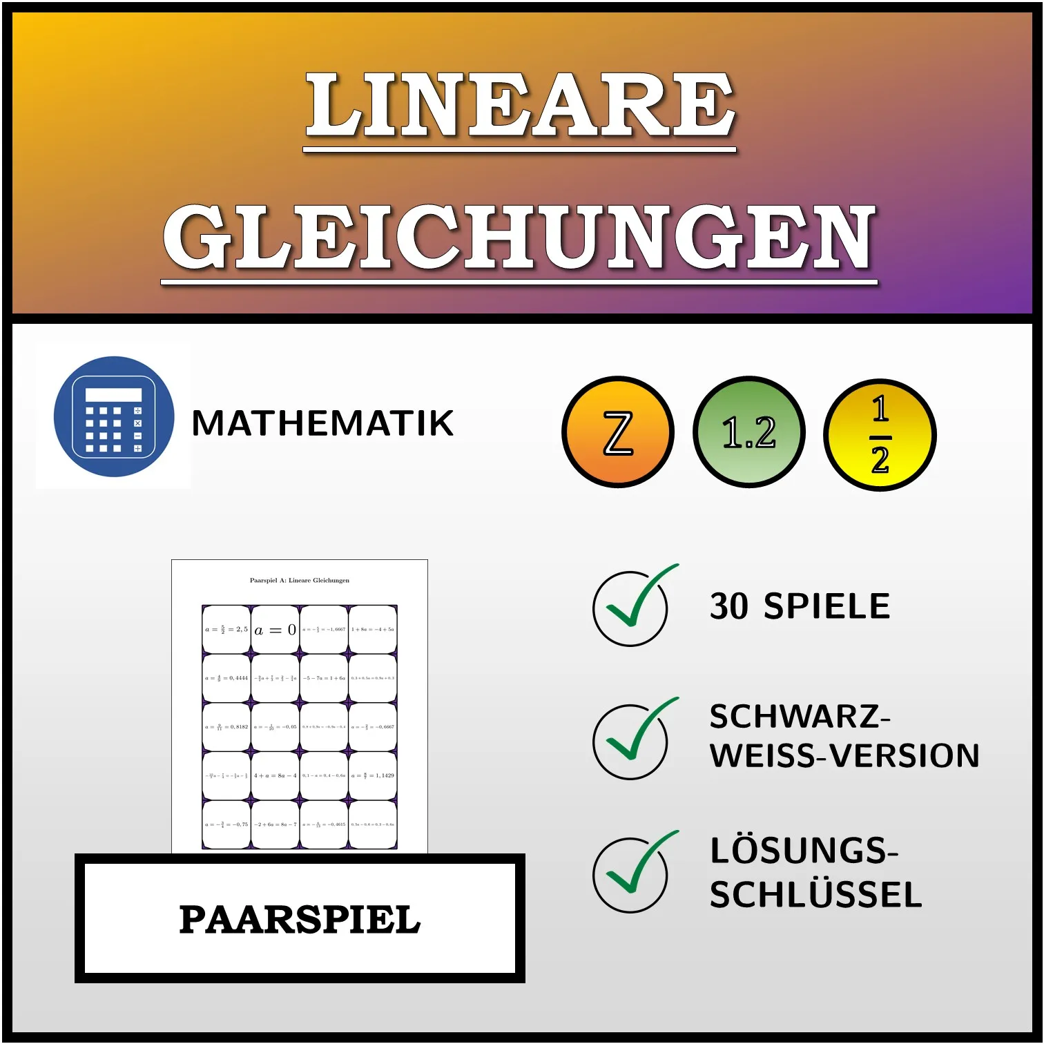 Paarspiel: Lineare Gleichungen