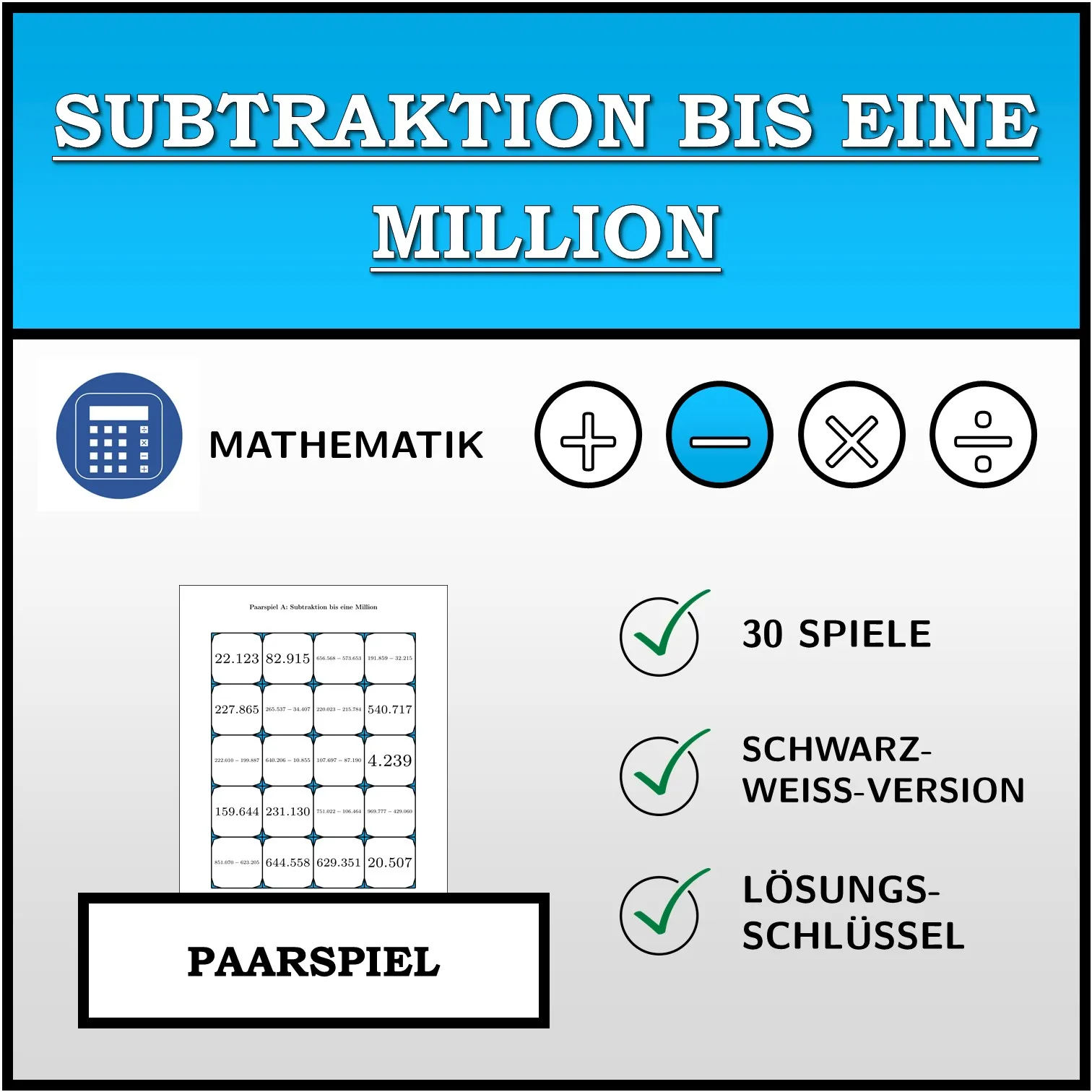 Paarspiel: Subtraktion bis eine Million