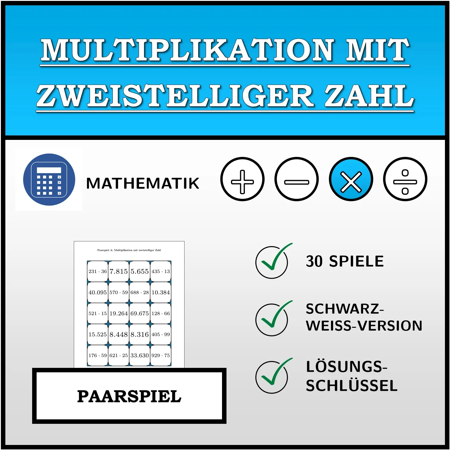 Paarspiel: Multiplikation mit zweistelliger Zahl
