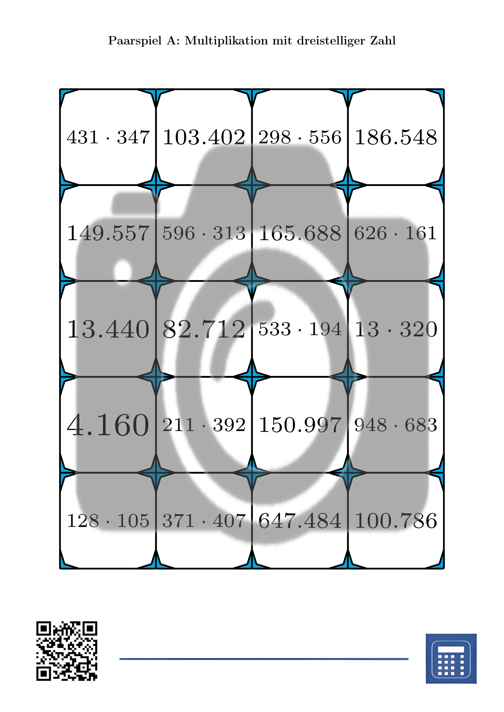 Paarspiel: Multiplikation mit dreistelliger Zahl – Bild 2