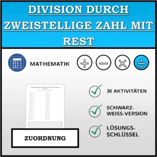 Zuordnungsübung: Division durch zweistellige Zahl mit Rest