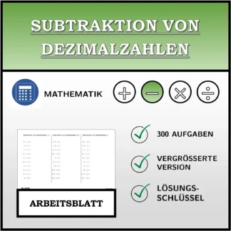 Arbeitsblatt: Subtraktion von Dezimalzahlen