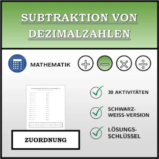 Zuordnungsübung: Subtraktion von Dezimalzahlen