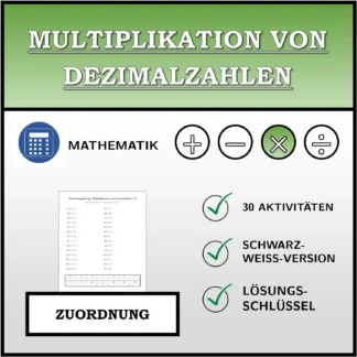 Zuordnungsübung: Multiplikation von Dezimalzahlen