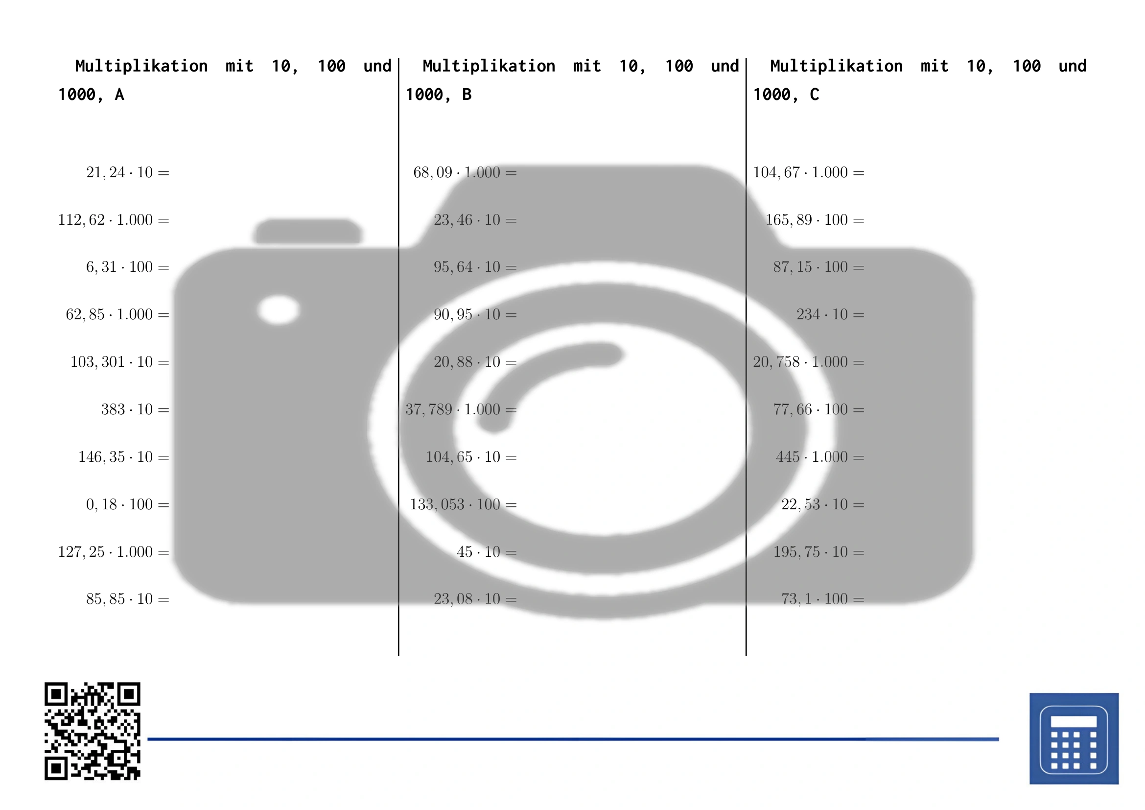 Arbeitsblatt: Multiplikation mit 10, 100 und 1000 – Bild 2