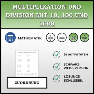 Zuordnungsübung: Multiplikation und Division mit 10, 100 und 1000