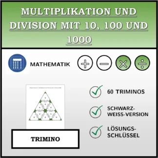 Trimino: Multiplikation und Division mit 10, 100 und 1000