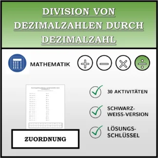 Zuordnungsübung: Division von Dezimalzahlen durch Dezimalzahl