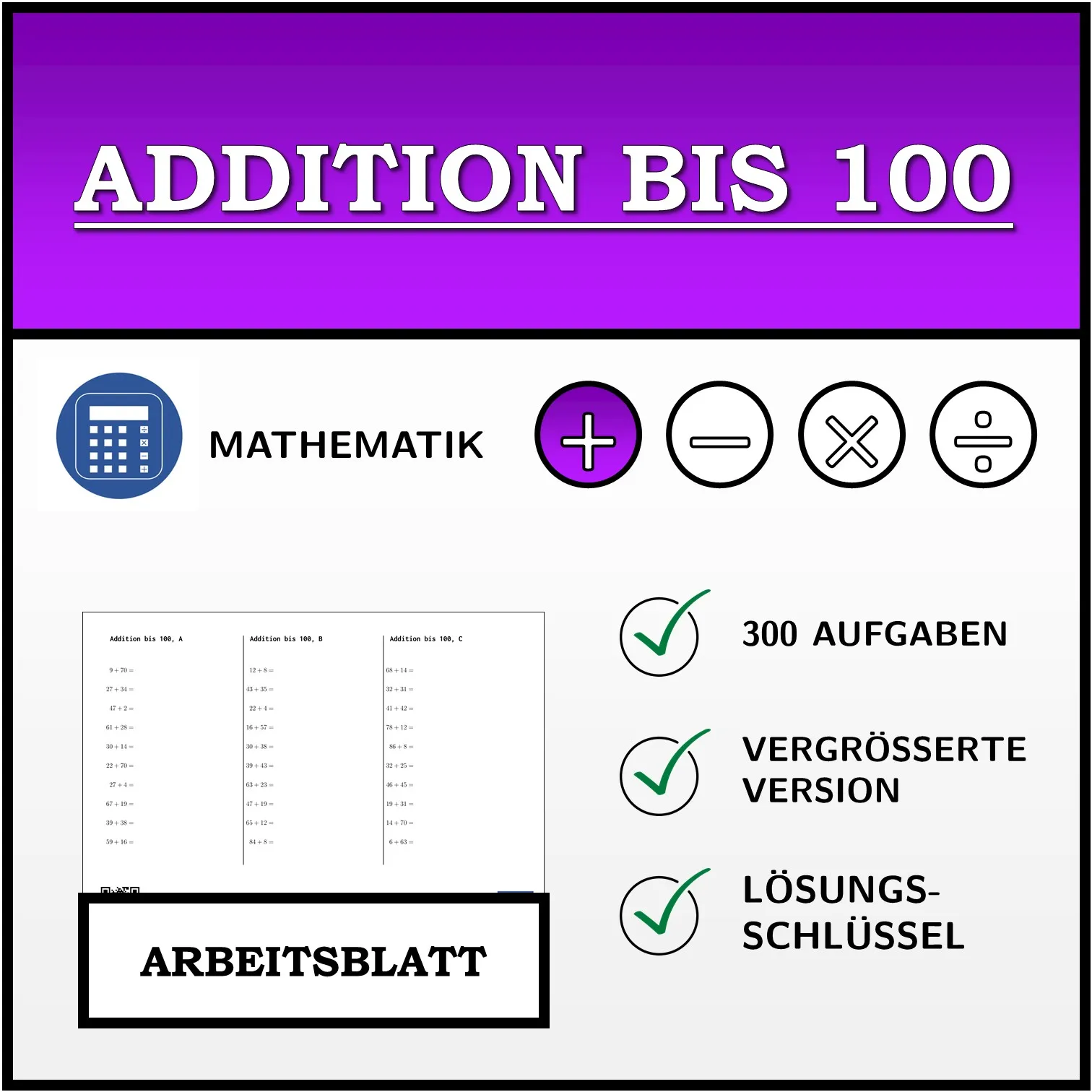 Arbeitsblatt: Addition bis 100