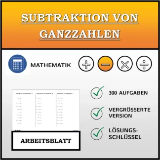 Arbeitsblatt: Subtraktion von Ganzzahlen