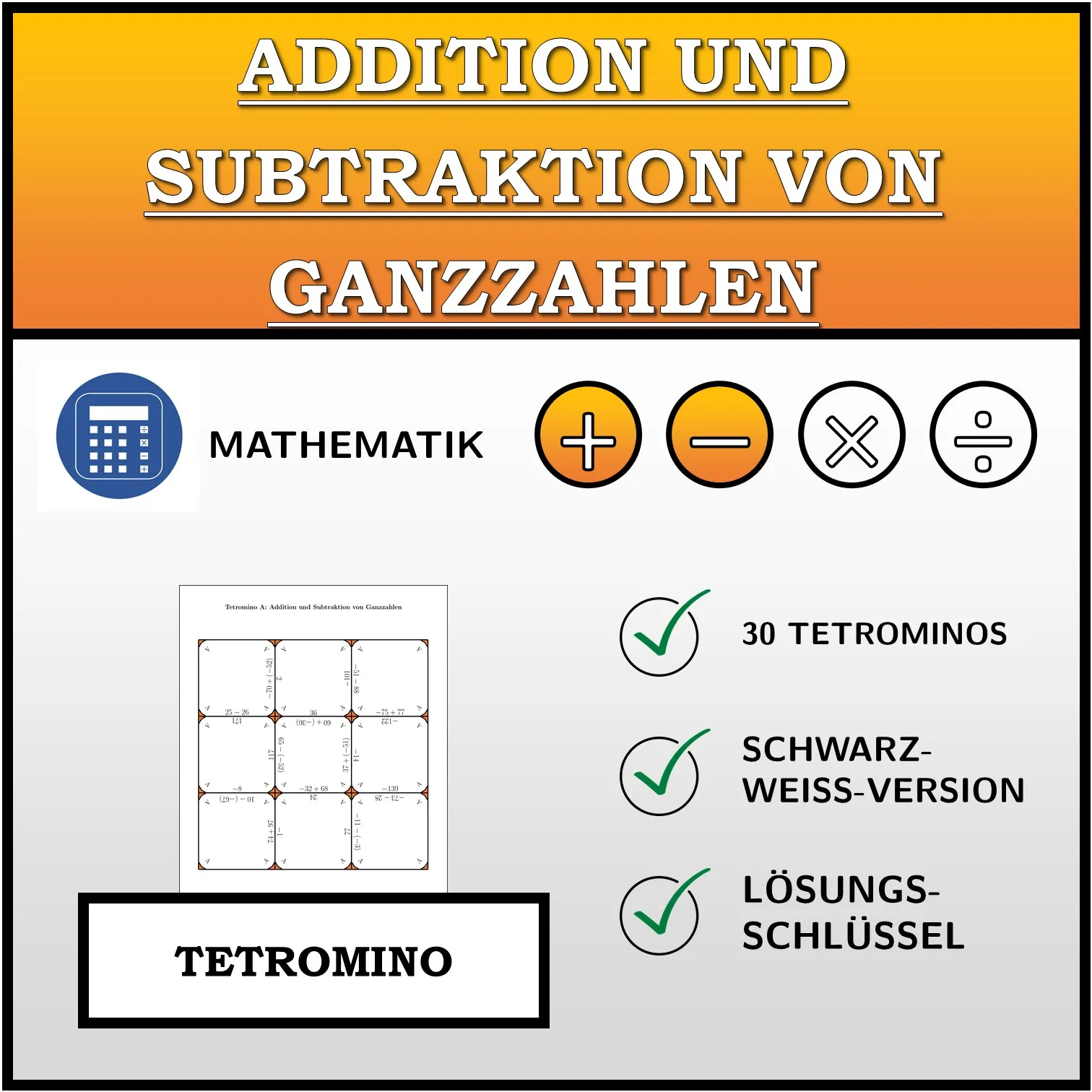 Tetromino: Addition und Subtraktion von Ganzzahlen