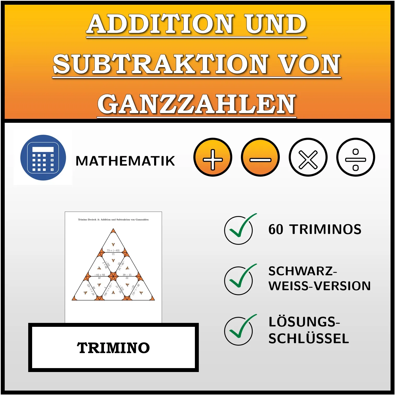 Trimino: Addition und Subtraktion von Ganzzahlen