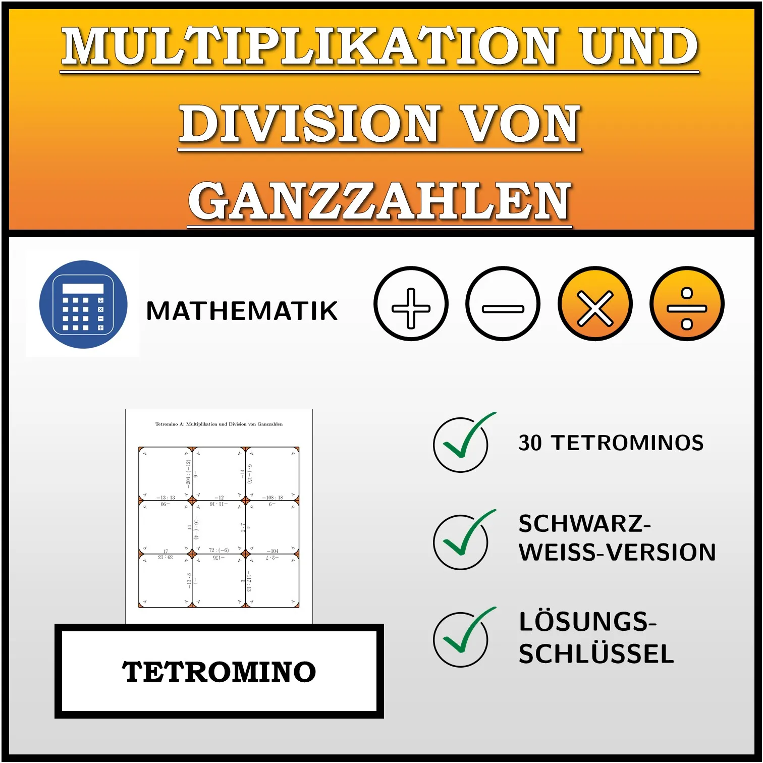Tetromino: Multiplikation und Division von Ganzzahlen