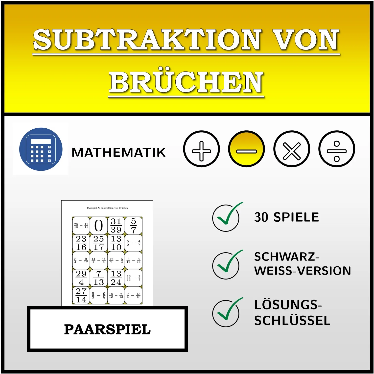 Paarspiel: Subtraktion von Brüchen