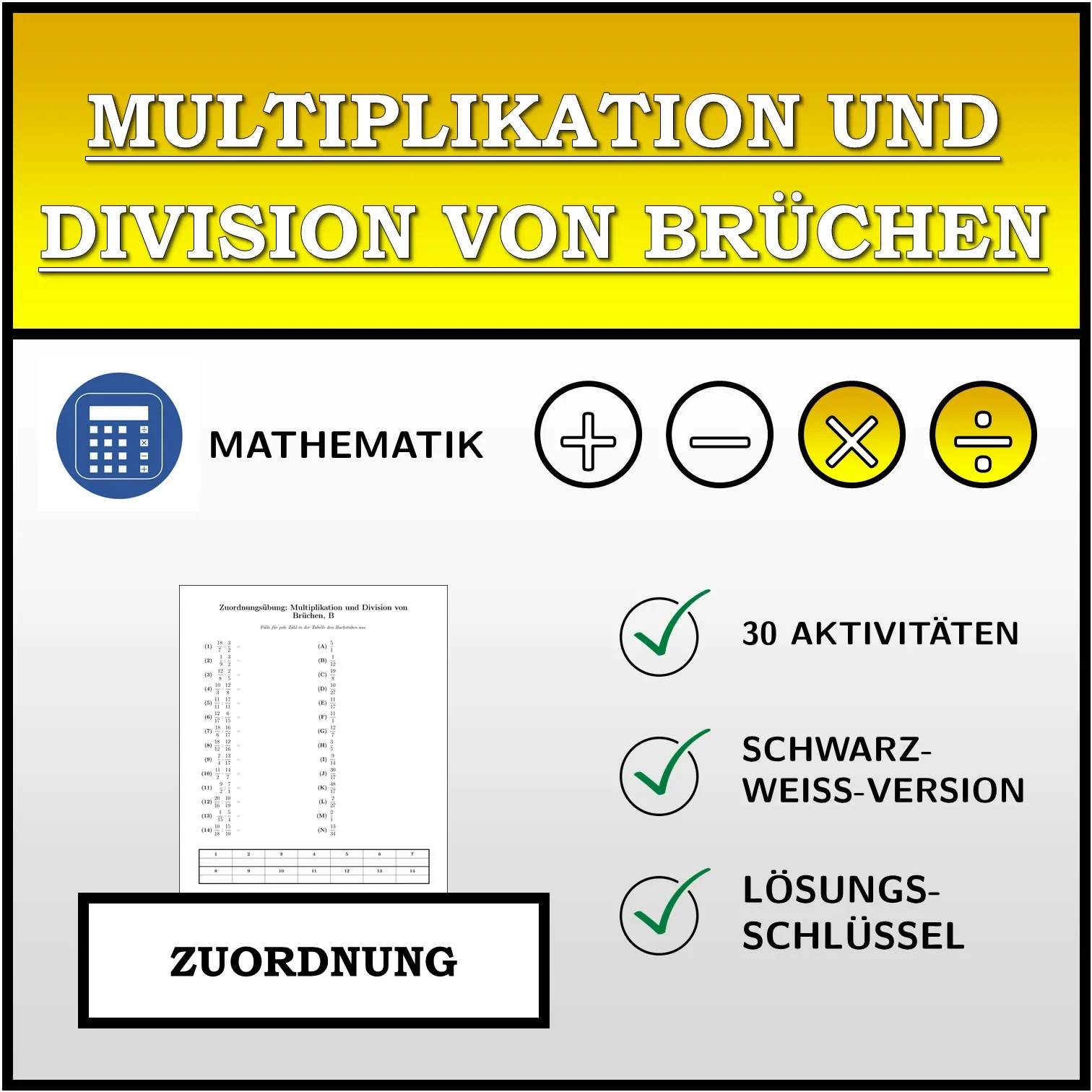 Zuordnungsübung: Multiplikation und Division von Brüchen