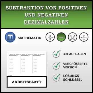 Arbeitsblatt: Subtraktion von positiven und negativen Dezimalzahlen