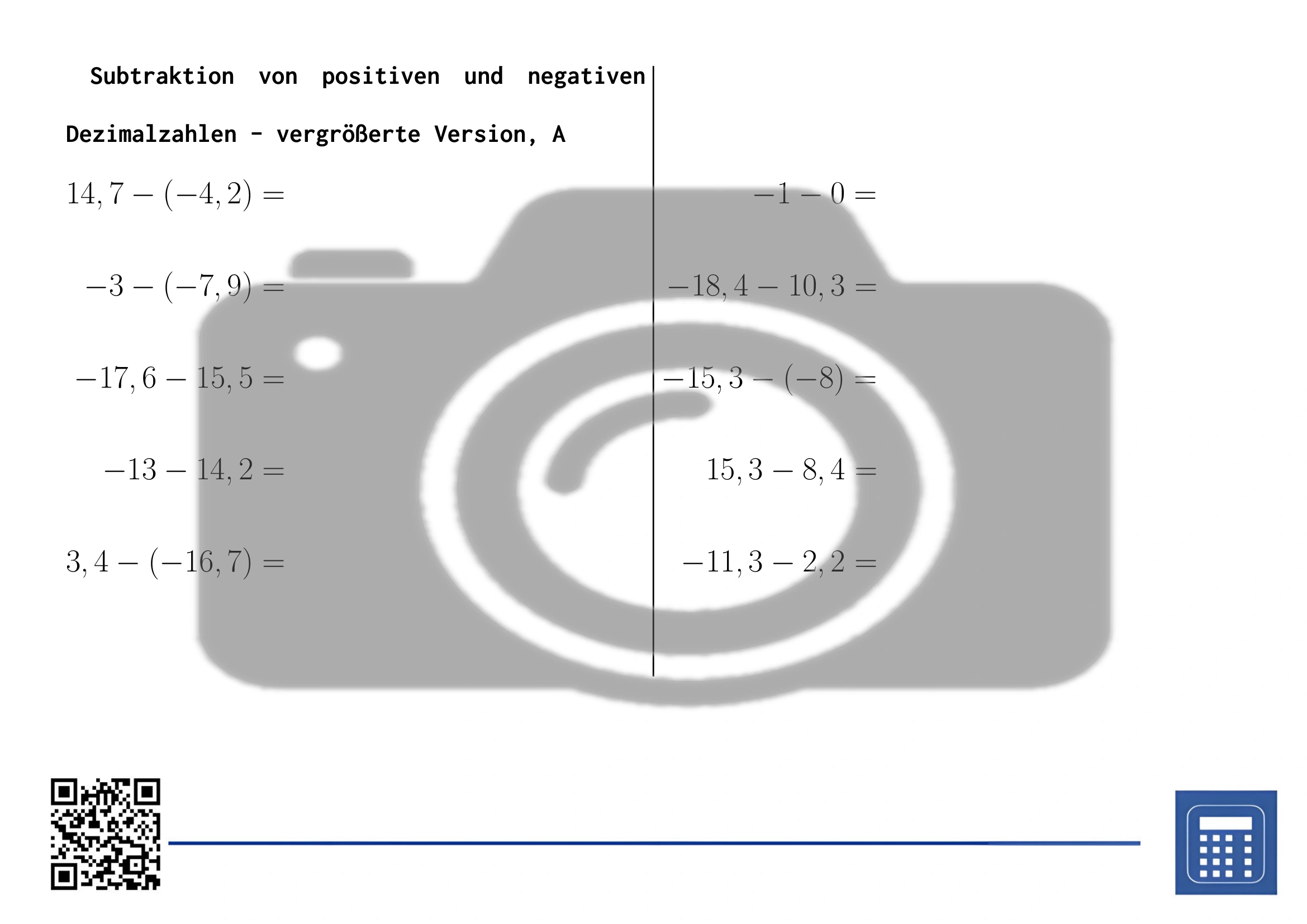Arbeitsblatt: Subtraktion von positiven und negativen Dezimalzahlen – Bild 3