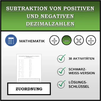 Zuordnungsübung: Subtraktion von positiven und negativen Dezimalzahlen