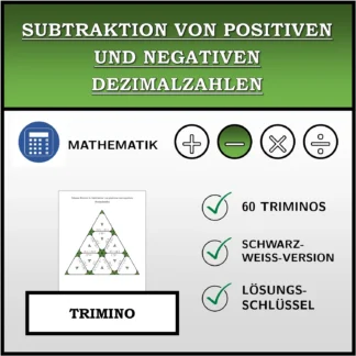 Trimino: Subtraktion von positiven und negativen Dezimalzahlen