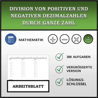 Arbeitsblatt: Division von positiven und negativen Dezimalzahlen durch ganze Zahl