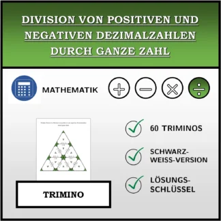Trimino: Division von positiven und negativen Dezimalzahlen durch ganze Zahl
