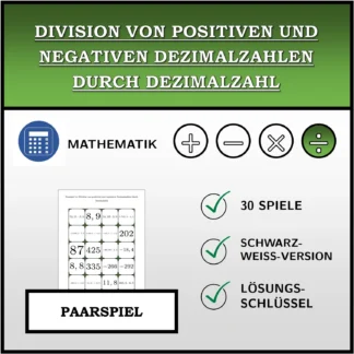 Paarspiel: Division von positiven und negativen Dezimalzahlen durch Dezimalzahl
