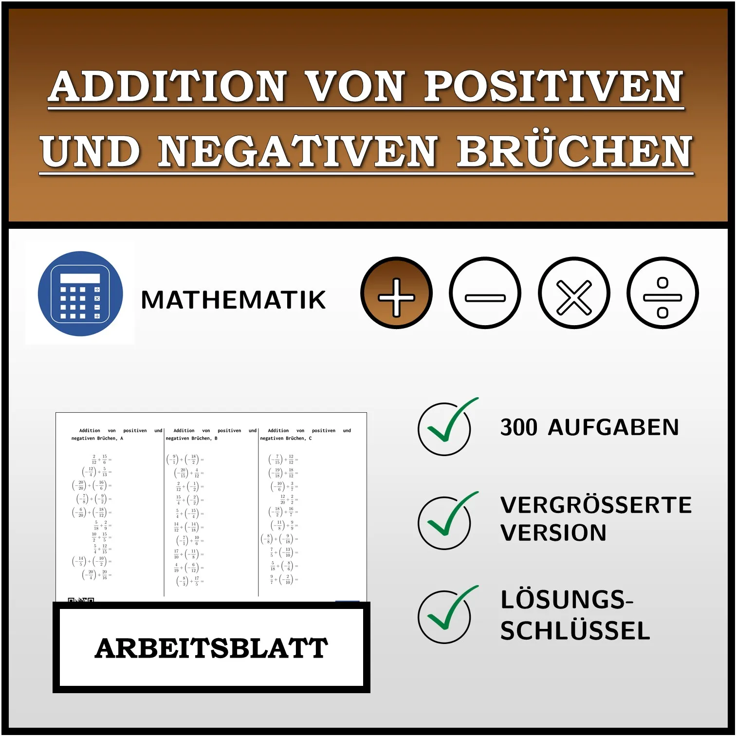 Arbeitsblatt: Addition von positiven und negativen Brüchen