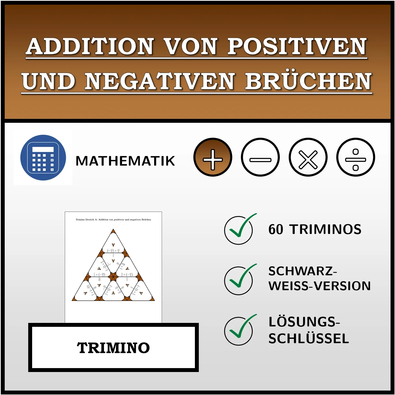 Trimino: Addition von positiven und negativen Brüchen