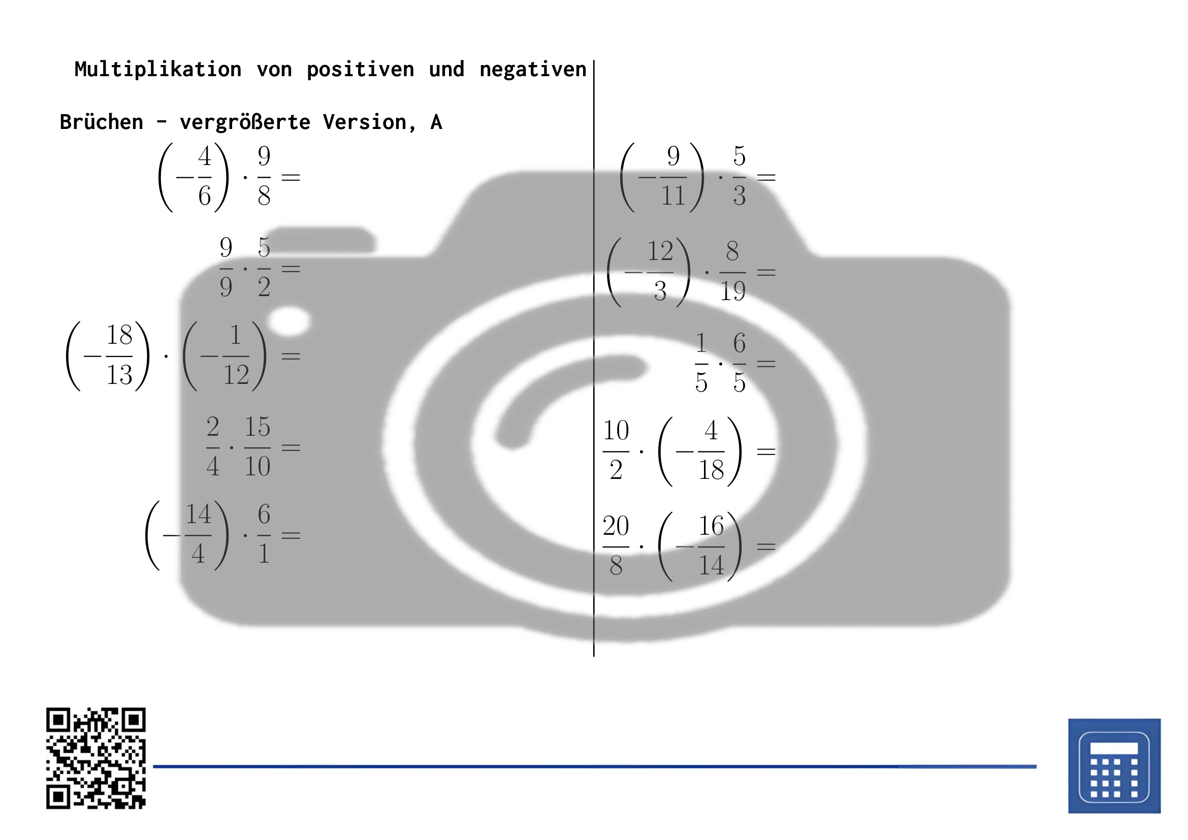 Arbeitsblatt: Multiplikation von positiven und negativen Brüchen – Bild 3