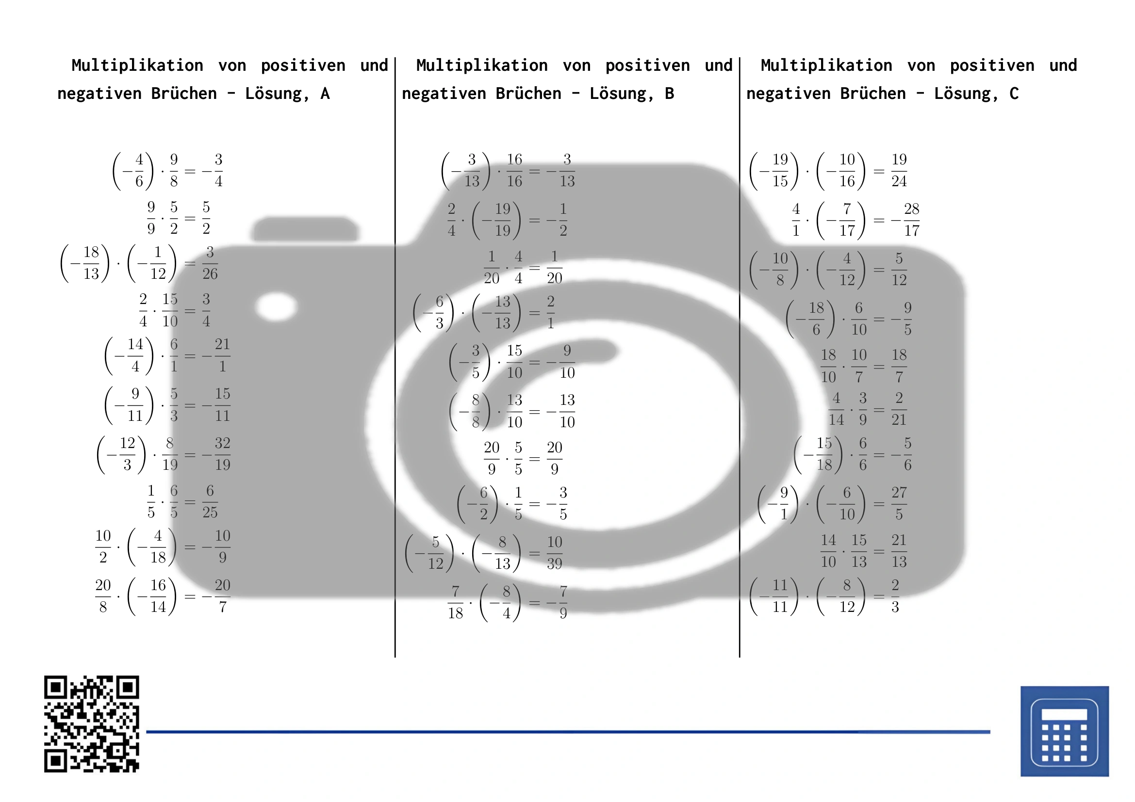 Arbeitsblatt: Multiplikation von positiven und negativen Brüchen – Bild 4