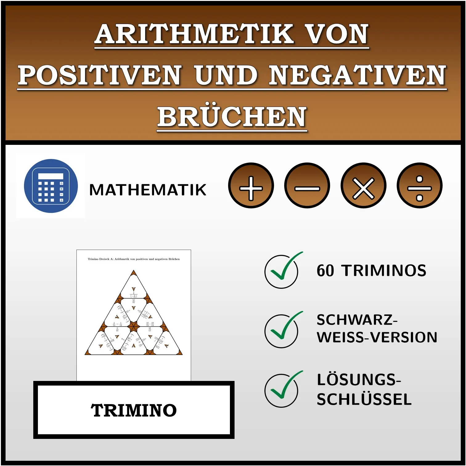 Trimino: Arithmetik von positiven und negativen Brüchen